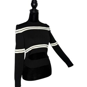 JF Lefon Cut Out Knit Top Women‎ S Black Striped Long Sleeve Sweater Designer